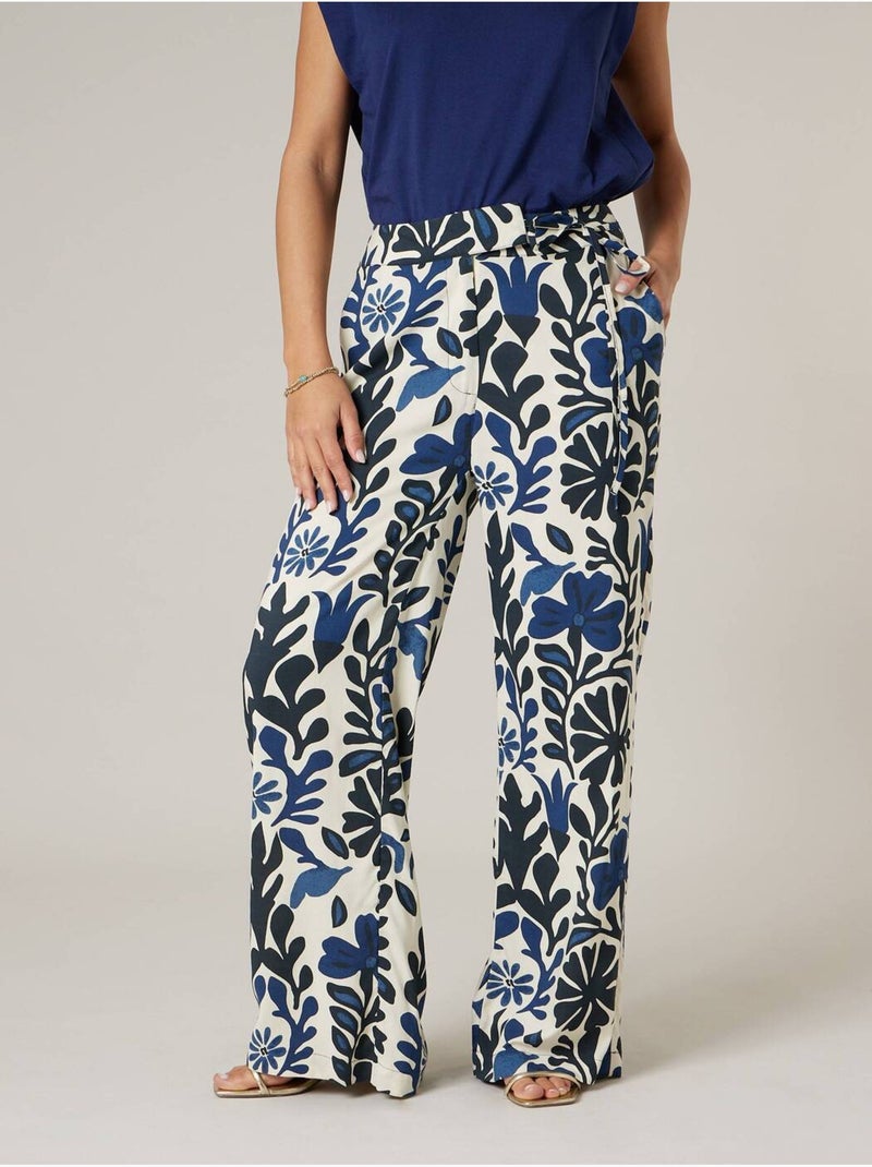 Pantalon large femme imprimé 'Deeluxe' Bleu marine - Kiabi
