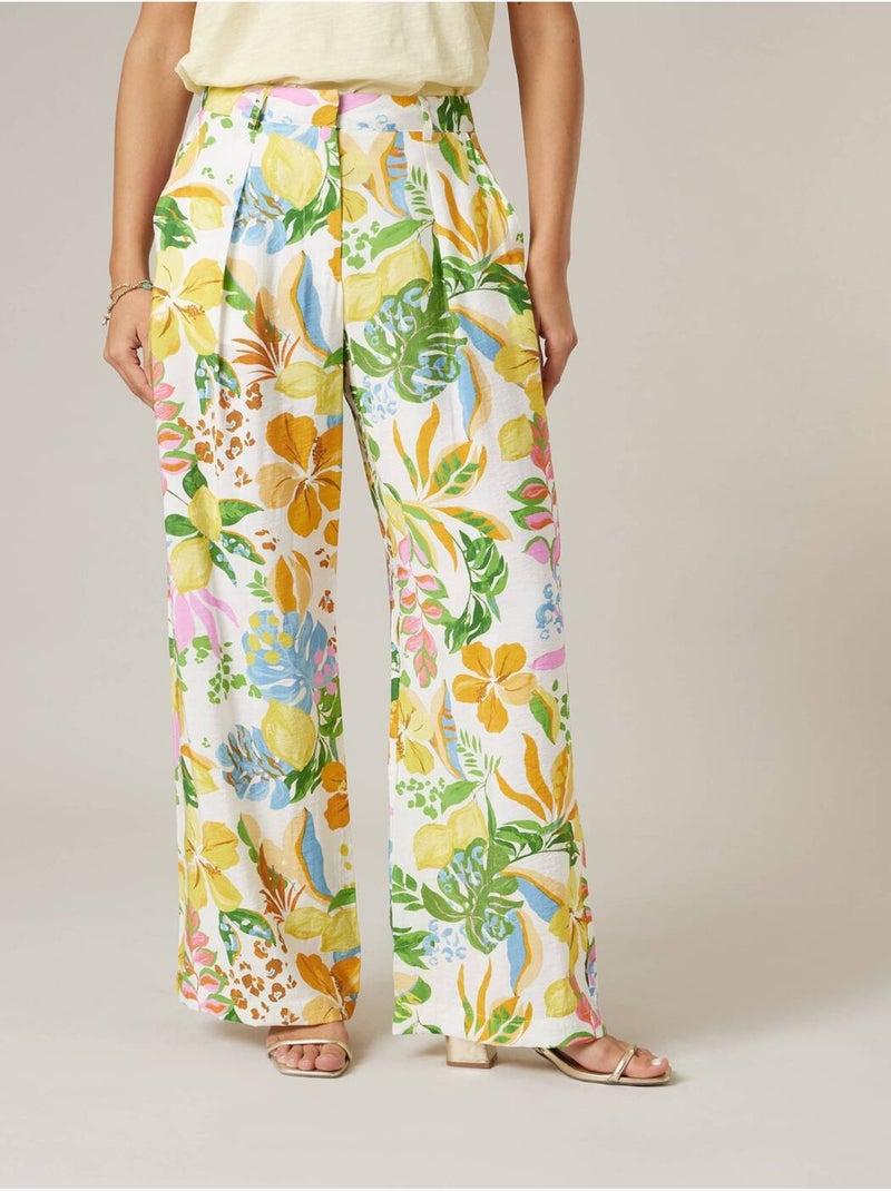 Pantalon large femme imprimé fleuri 'Deeluxe' Blanc - Kiabi