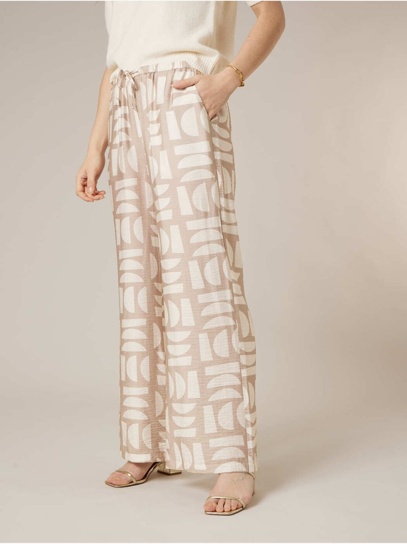 Pantalon large femme imprimé graphique 'Deeluxe' Beige sable - Kiabi
