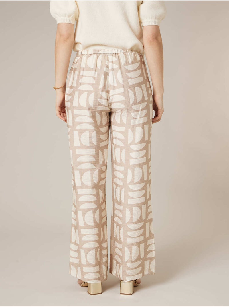 Pantalon large femme imprimé graphique 'Deeluxe' Beige sable - Kiabi