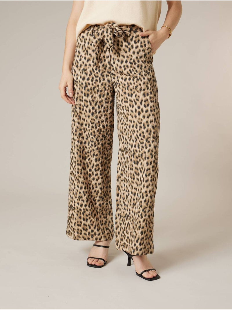 Pantalon large femme imprimé léopard  'Deeluxe' Beige - Kiabi
