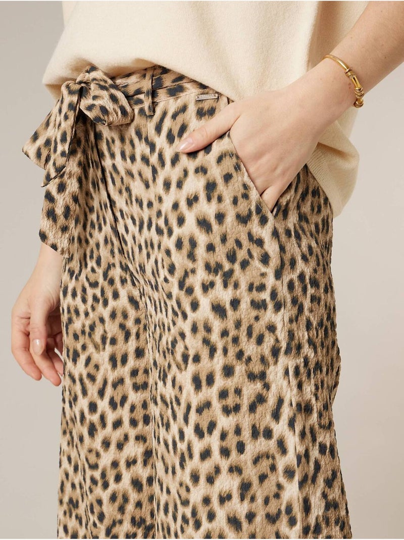 Pantalon large femme imprimé léopard  'Deeluxe' Beige - Kiabi