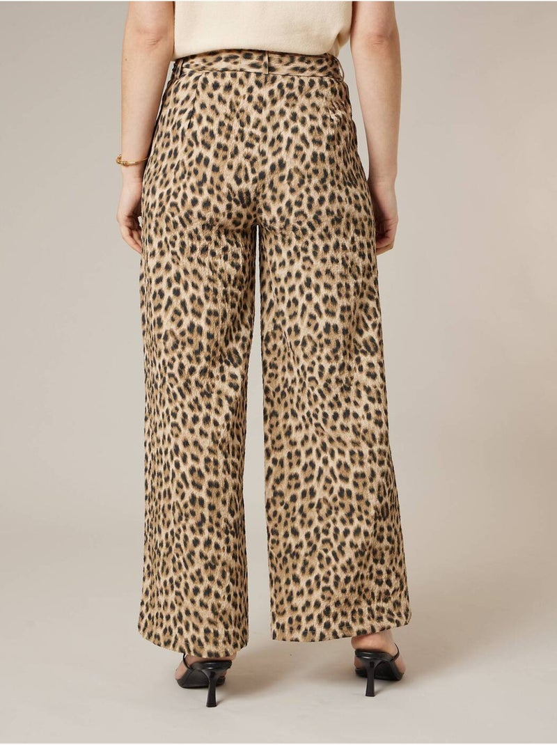 Pantalon large femme imprimé léopard  'Deeluxe' Beige - Kiabi