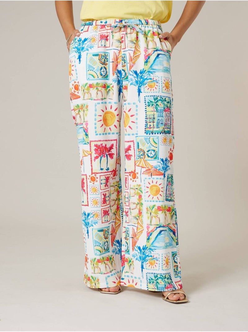 Pantalon large femme imprimé tropical 'Deeluxe' Multicolore - Kiabi