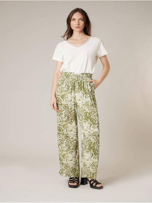 Pantalon large femme imprimé végétal 'Deeluxe' - Kiabi