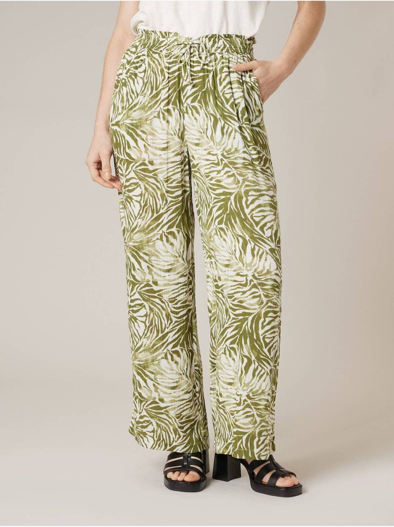 Pantalon large femme imprimé végétal 'Deeluxe' Kaki - Kiabi