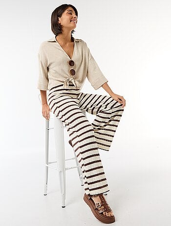 Pantalon large femme en maille légère
