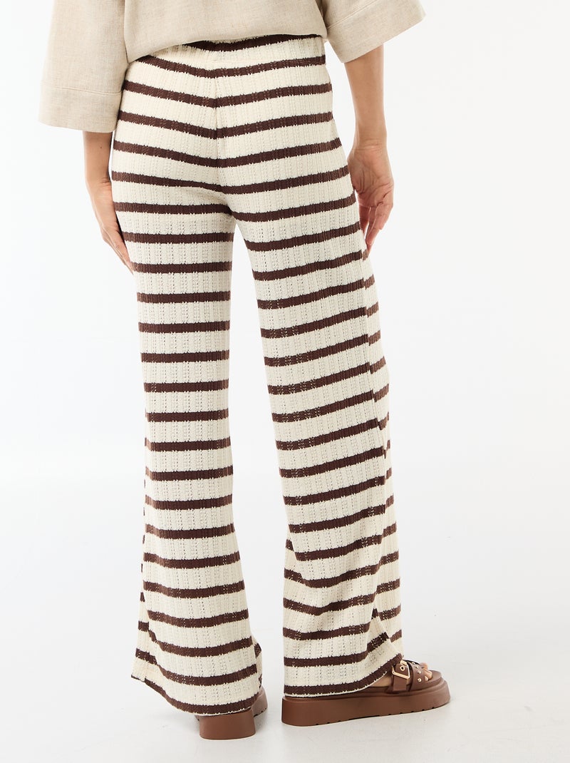 Pantalon large femme maille légère Beige - Kiabi