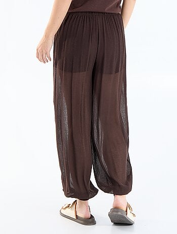 Pantalon large femme maille légère taille élastiquée