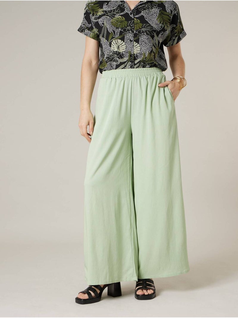 Pantalon large femme matière fluide 'Deeluxe' Vert tilleul - Kiabi