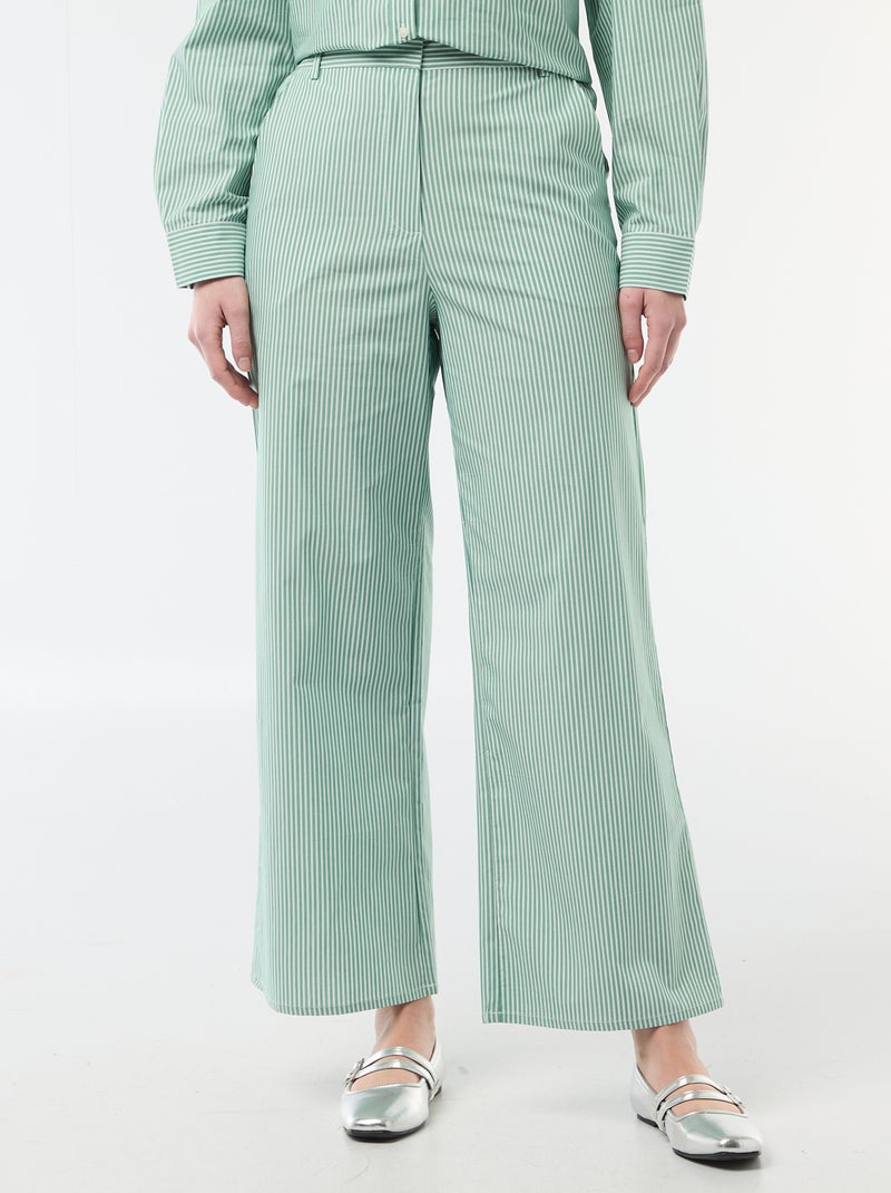Pantalon large femme rayé fantaisie Vert - Kiabi