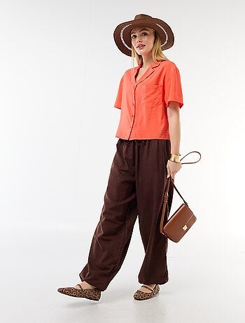 Pantalon large femme taille élastiquée à bas resserré