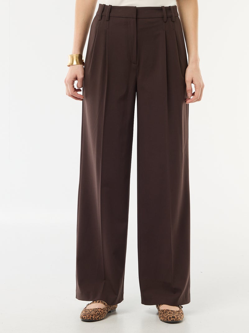 Pantalon large femme taille haute Marron - Kiabi
