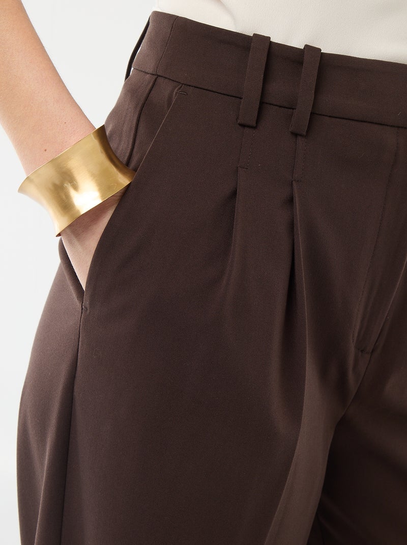 Pantalon large femme taille haute Marron - Kiabi