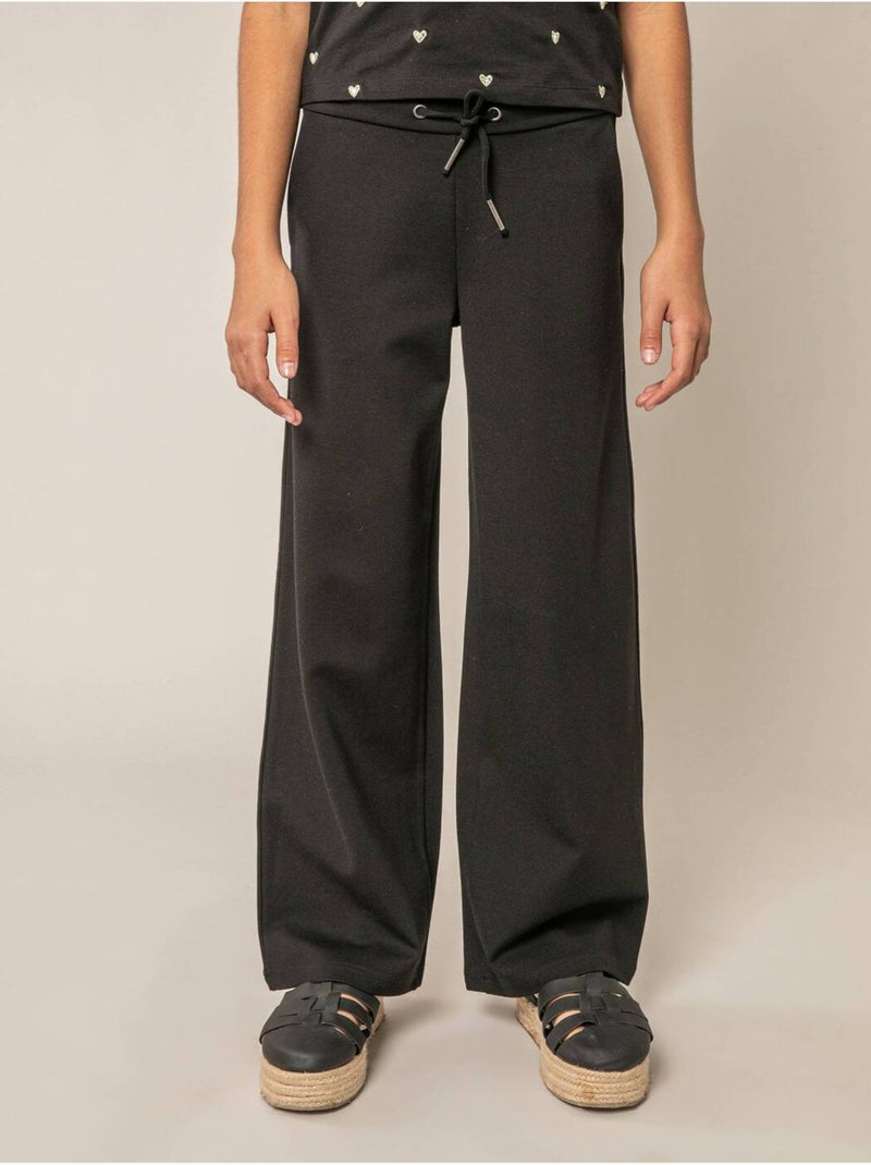 Pantalon large fille en interlock 'Deeluxe' Noir - Kiabi