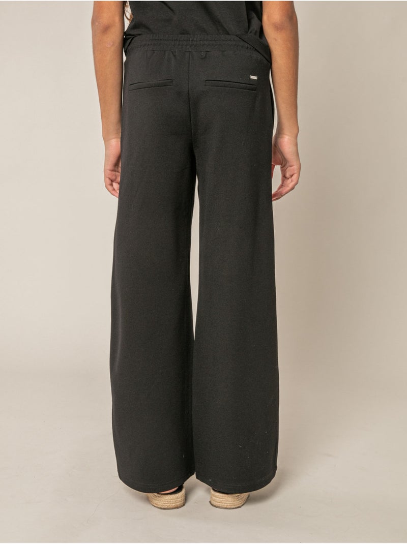 Pantalon large fille en interlock 'Deeluxe' Noir - Kiabi