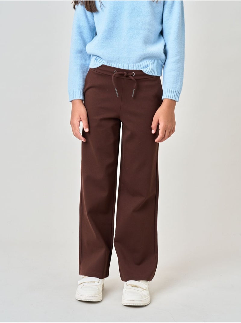 Pantalon large fille en maille interlock 'deeluxe' Marron clair - Kiabi