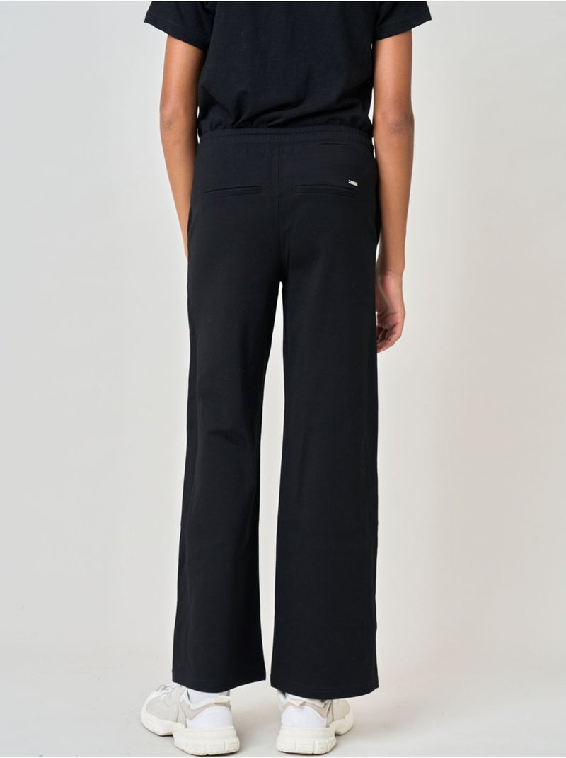 Pantalon large fille en maille interlock 'deeluxe' Noir - Kiabi