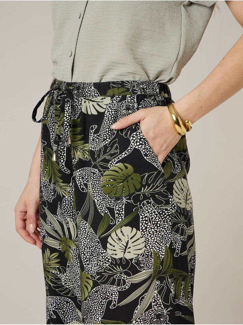 Pantalon large fille imprimé jungle 'Deeluxe' Noir - Kiabi