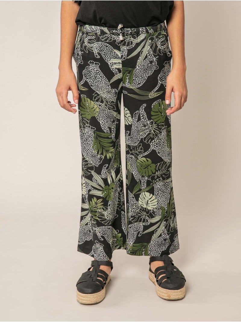 Pantalon large fille imprimé jungle 'Deeluxe' Noir - Kiabi