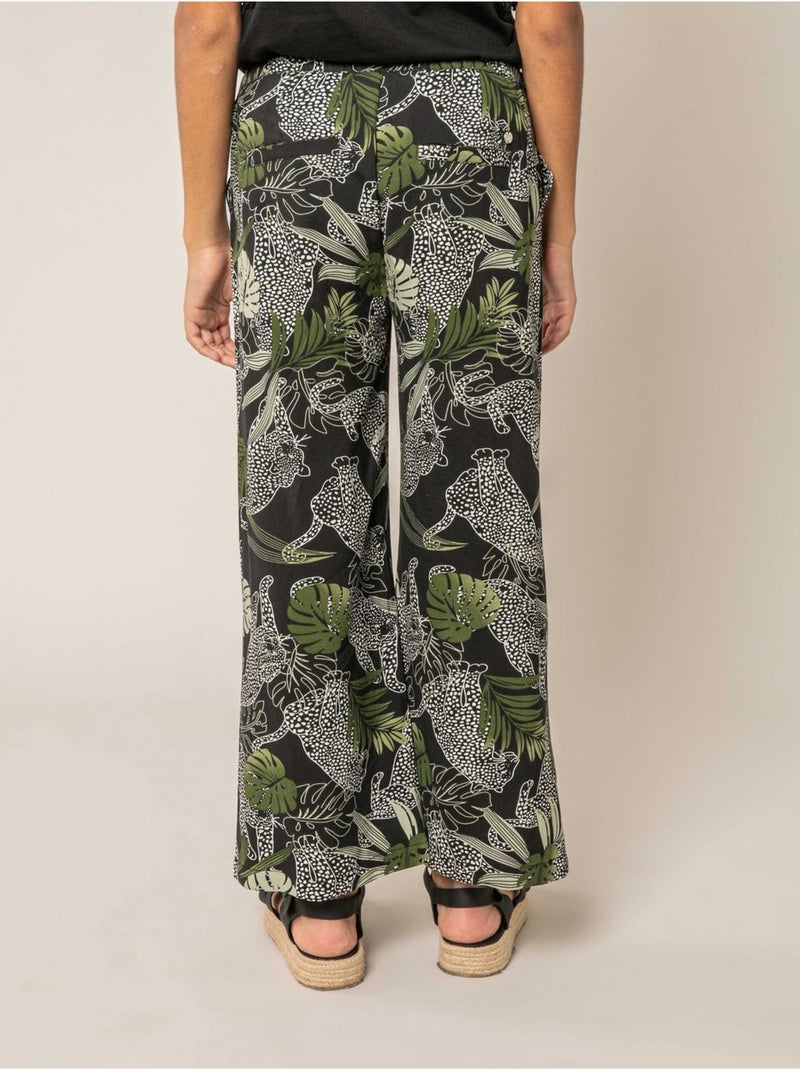 Pantalon large fille imprimé jungle 'Deeluxe' Noir - Kiabi