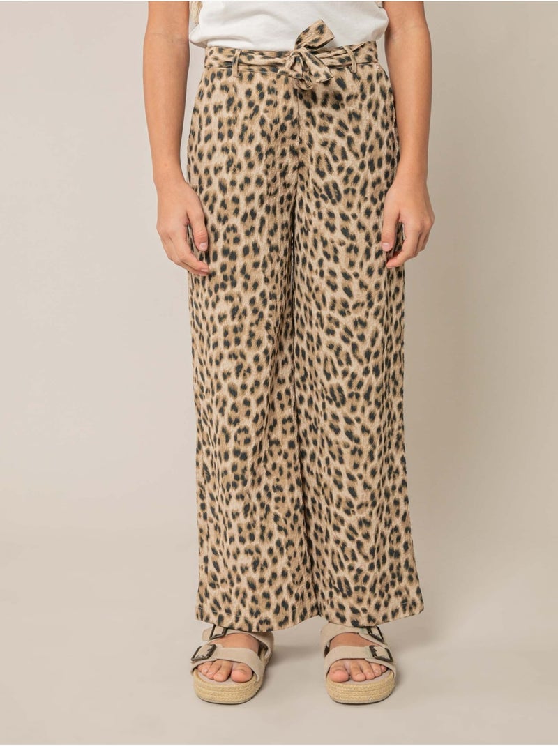 Pantalon large fille imprimé léopard 'Deeluxe' Beige - Kiabi