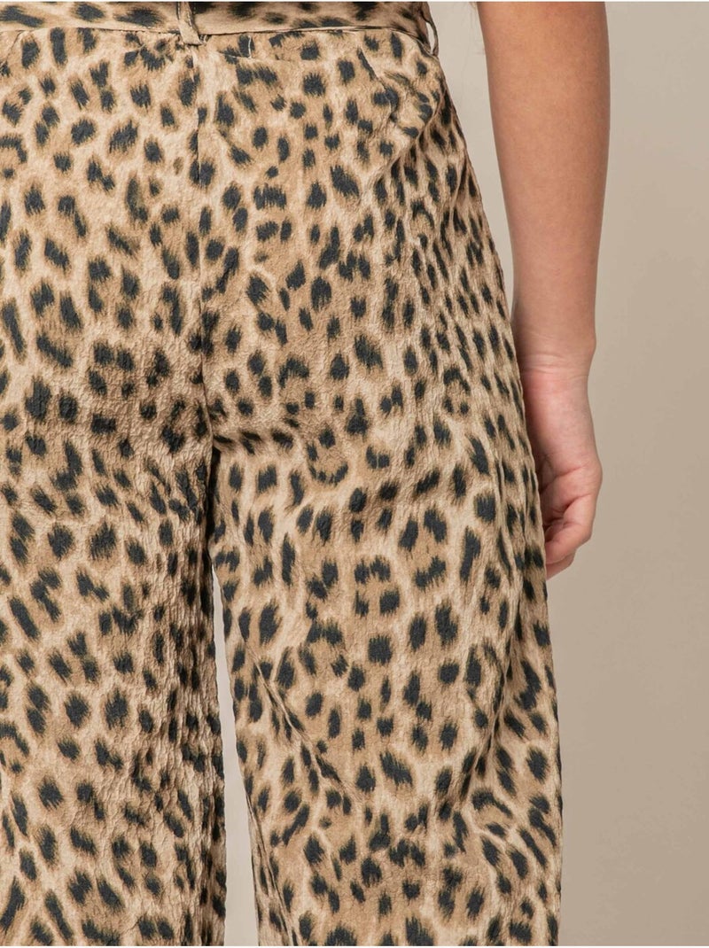 Pantalon large fille imprimé léopard 'Deeluxe' Beige - Kiabi