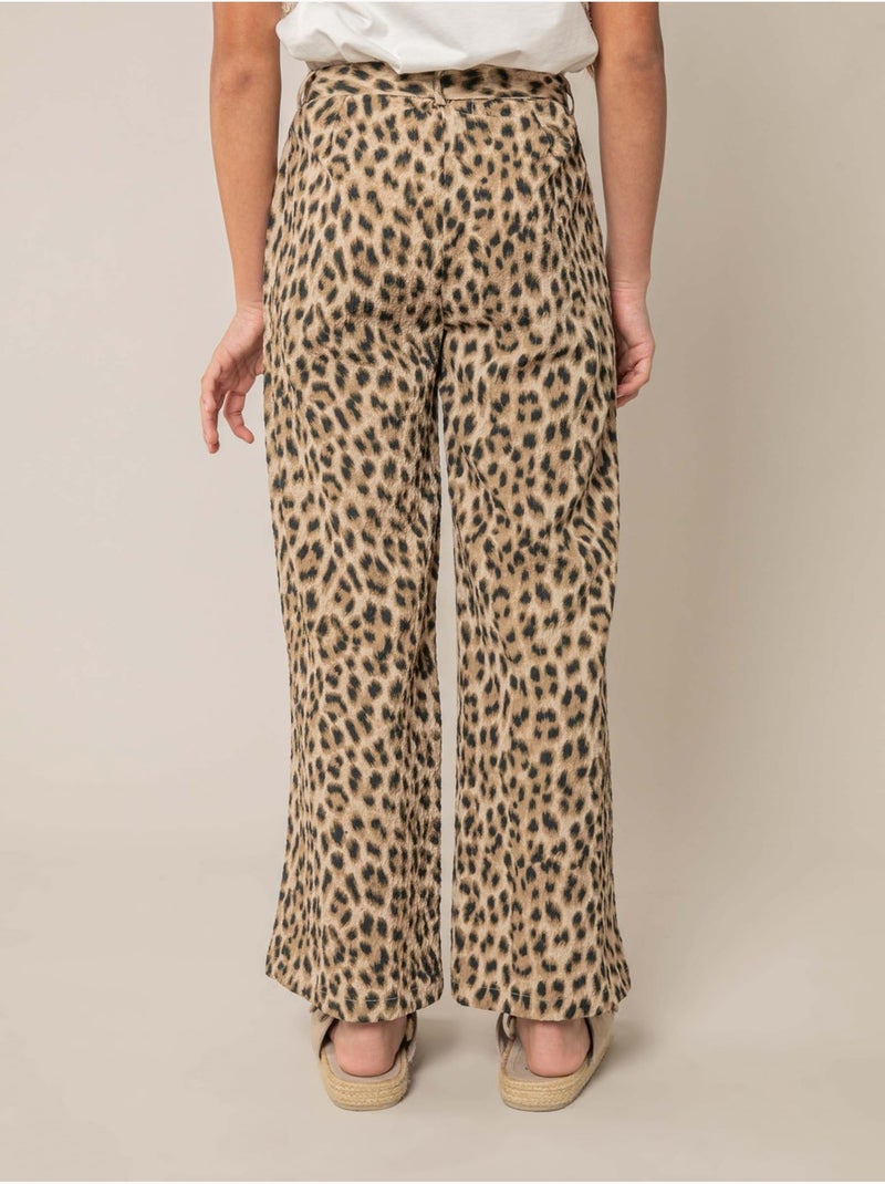 Pantalon large fille imprimé léopard 'Deeluxe' Beige - Kiabi