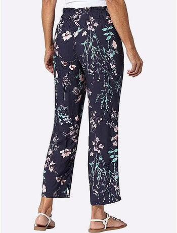 Pantalon large fleurie en matière douce avec ceinture élastique - Taille standard - Moda Vilona