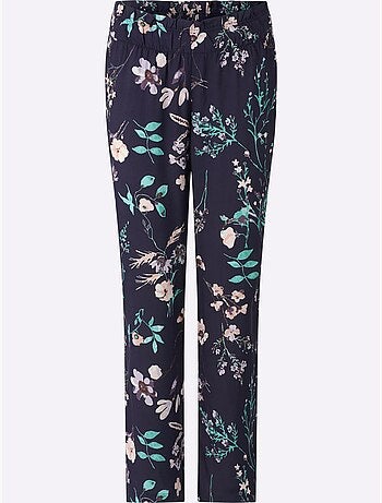 Pantalon large fleurie en matière douce avec ceinture élastique - Taille standard - Moda Vilona