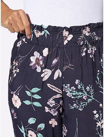Pantalon large fleurie en matière douce avec ceinture élastique - Taille standard - Moda Vilona