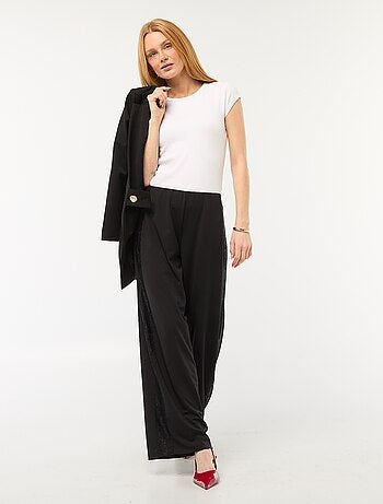 Pantalon large fluide avec bandes latérales en dentelle