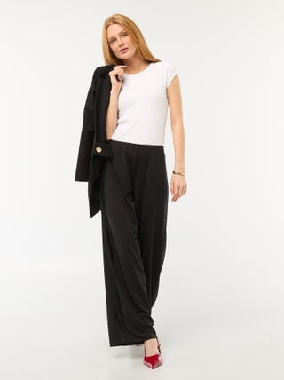 Pantalon large fluide avec bandes latérales en dentelle