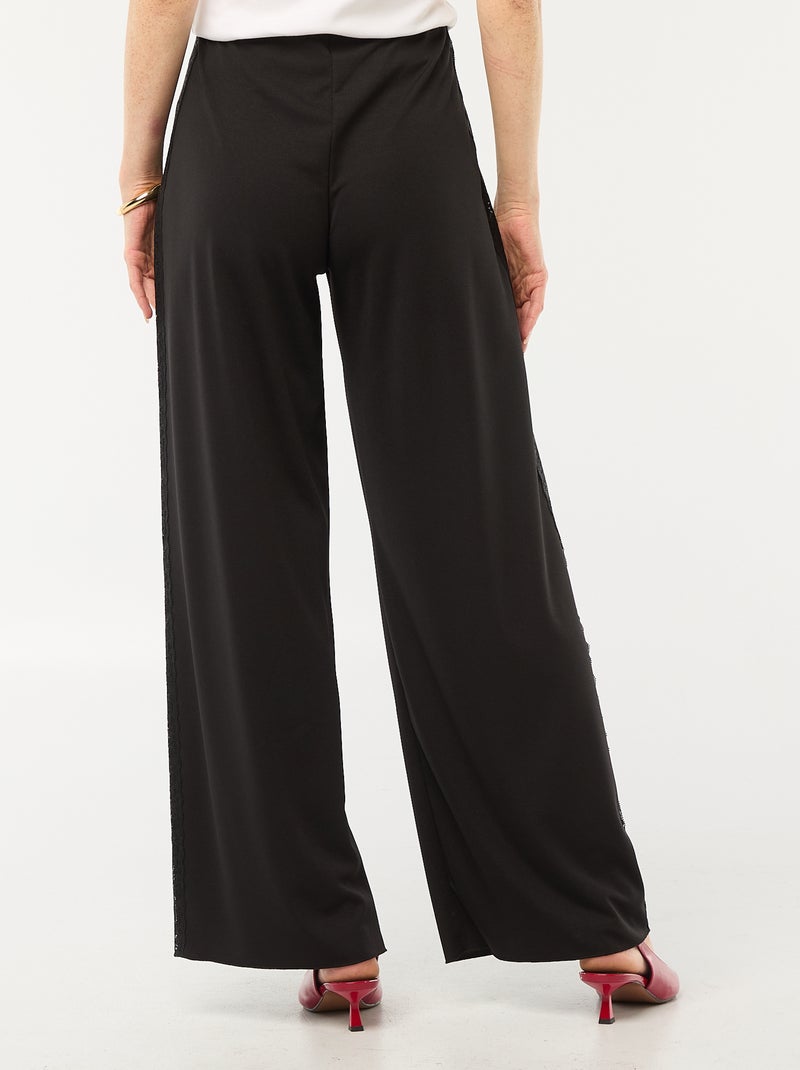 Pantalon large fluide avec bandes latérales en dentelle Noir - Kiabi