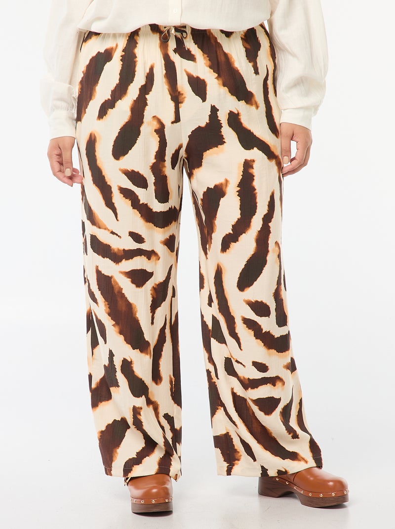 Pantalon large fluide avec motif all over Beige - Kiabi