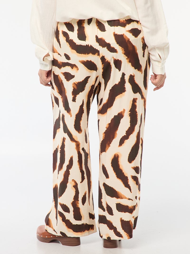 Pantalon large fluide avec motif all over Beige - Kiabi