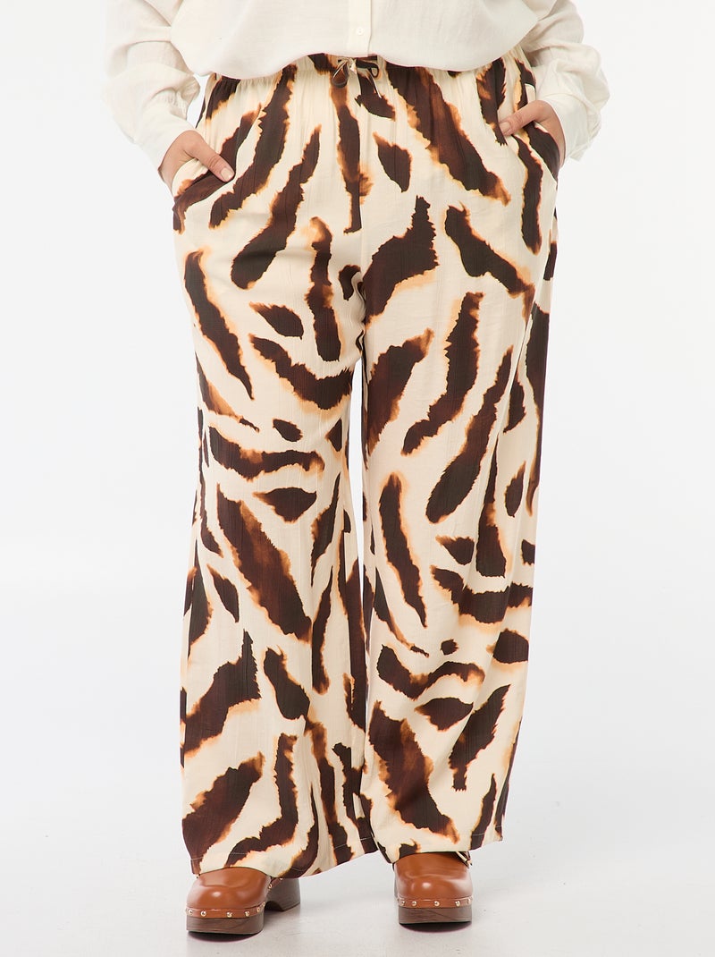 Pantalon large fluide avec motif all over Beige - Kiabi