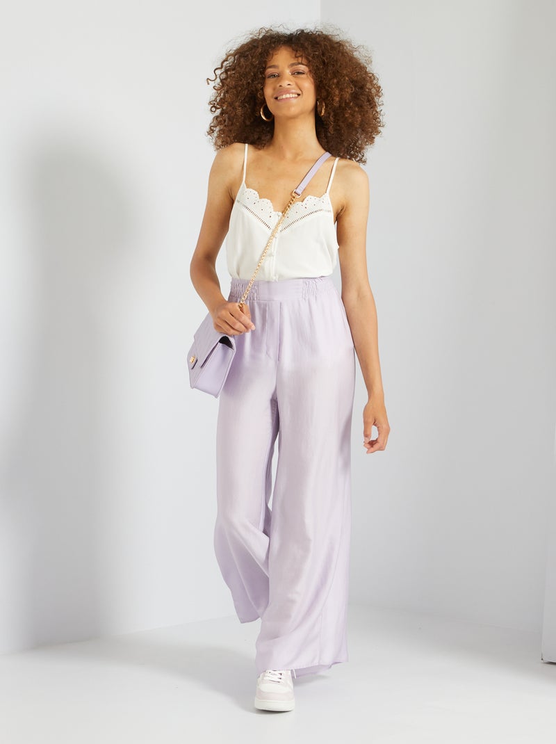 Pantalon large fluide effet satiné lilas - Kiabi