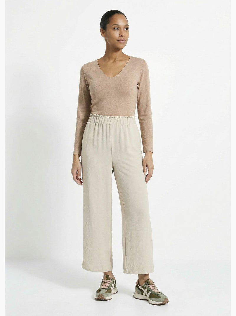 Pantalon large fluide en crêpe - Afibel Beige - Kiabi
