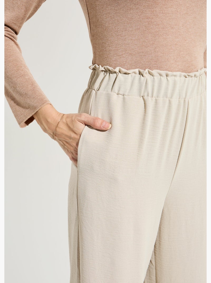 Pantalon large fluide en crêpe - Afibel Beige - Kiabi