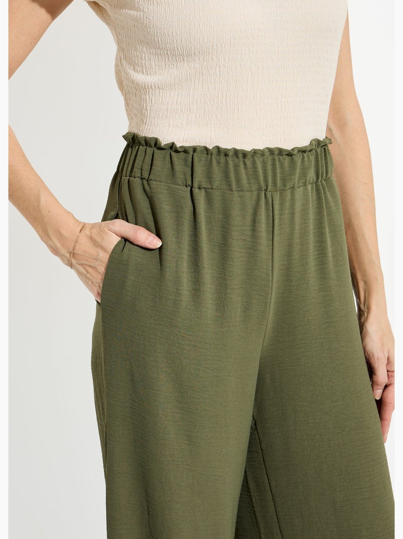 Pantalon large fluide en crêpe - Afibel Kaki - Kiabi