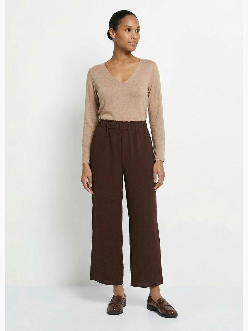 Pantalon large fluide en crêpe - Afibel Marron chocolat - Kiabi