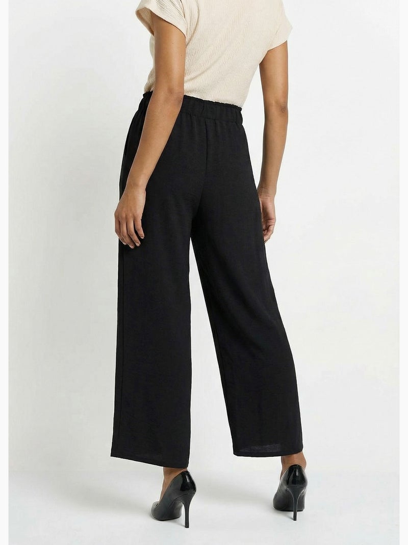 Pantalon large fluide en crêpe - Afibel Noir - Kiabi