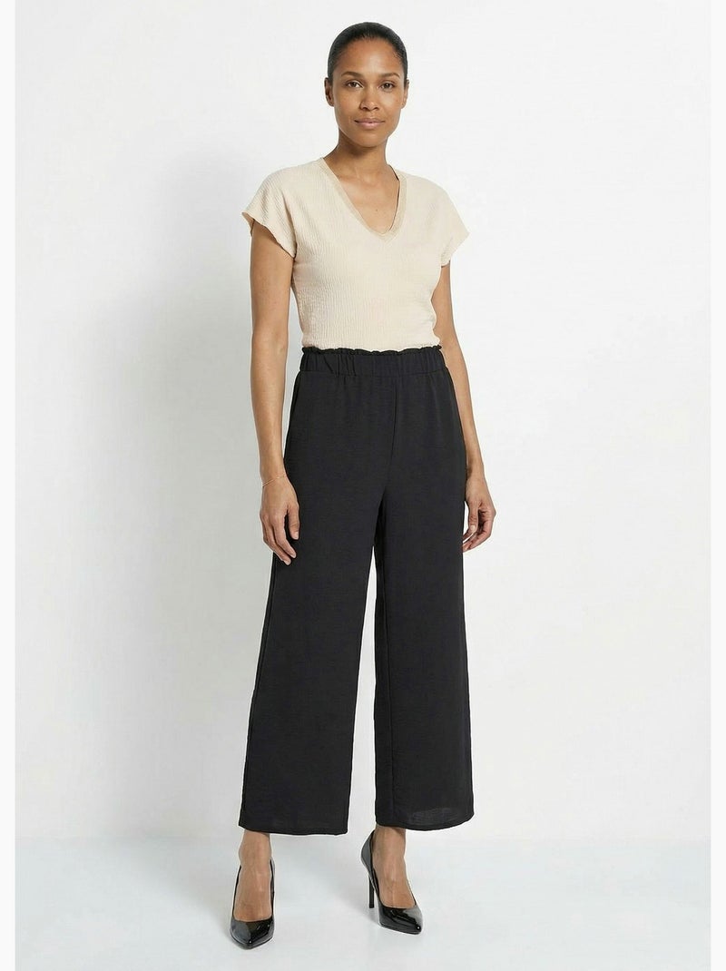Pantalon large fluide en crêpe - Afibel Noir - Kiabi