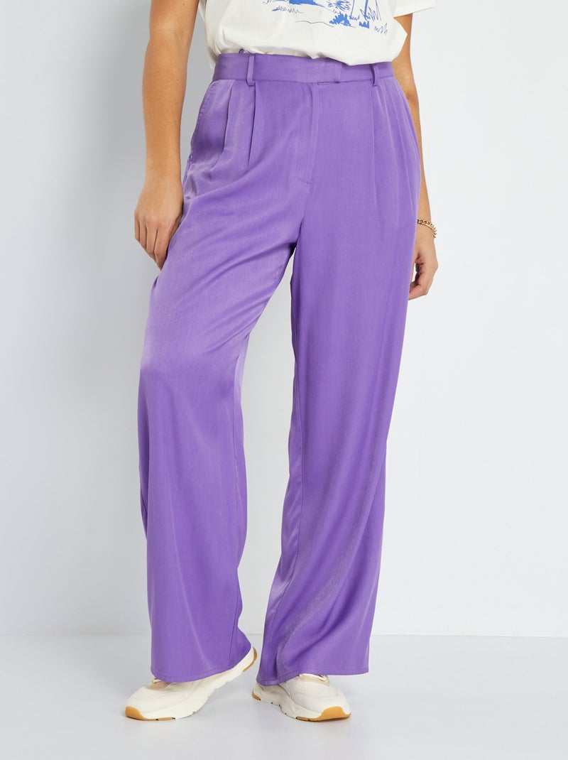 Pantalon large fluide en twill Violet - Kiabi