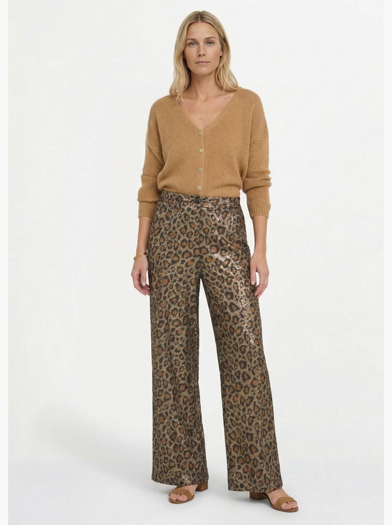 Pantalon large fluide imprimé léopard - afibel Multicolore - Kiabi