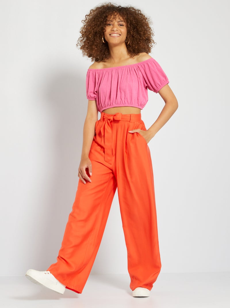 Pantalon large fluide Orange - Kiabi