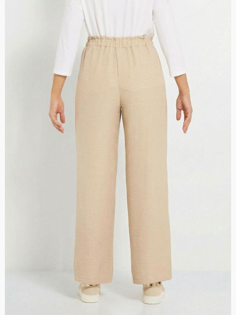 Pantalon large fluide semi élastiqué - Afibel Beige - Kiabi