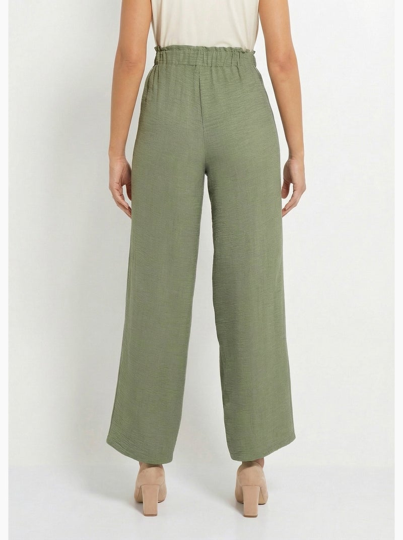 Pantalon large fluide semi élastiqué - afibel Vert - Kiabi