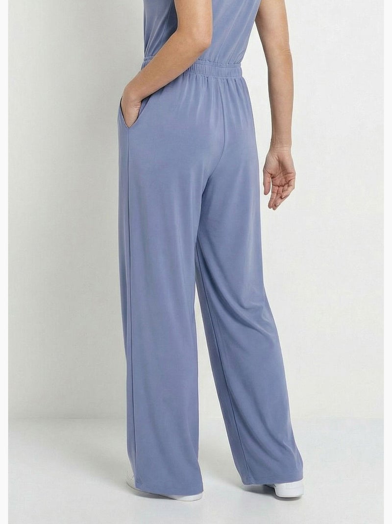 Pantalon large fluide sport taille élastiquée - Afibel Bleu gris - Kiabi